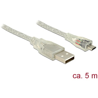 Delock USB-A 2.0 -> USB-B 2.0 micro M/M adatkábel 5m átlátszó