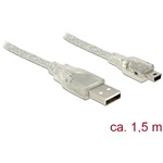 Delock USB-A 2.0 -> USB-B 2.0 mini M/M adatkábel 1.5m átlátszó
