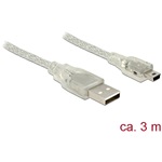 Delock USB-A 2.0 -> USB-B 2.0 mini M/M adatkábel 3m átlátszó