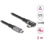 Delock USB 20 Gbps Kábel, ívelt bal / jobb, USB PD 3.1 Extended Power Range 240 W 2 m