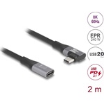 Delock USB 20 Gbps bővítőkábel, ívelt bal / jobb, USB PD 3.1 Extended Power Range 240 W 2 m