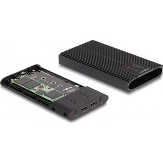 Delock USB 20 Gbps külső ház 2 db. M.2 NVMe PCIe SSD számára USB Type-C  anyával és RAID-del - eszköz nélküli szerelés l