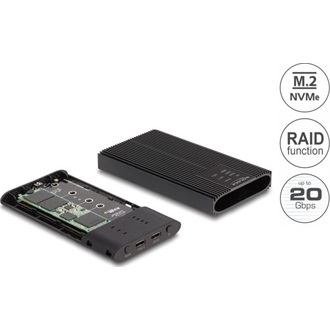 Delock USB 20 Gbps külső ház 2 db. M.2 NVMe PCIe SSD számára USB Type-C  anyával és RAID-del - eszköz nélküli szerelés l