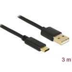 Delock USB-A 2.0 -> USB-C M/M adatkábel 3m fekete