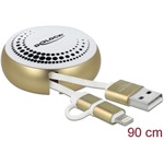 Delock USB-A 2.0 -> USB-B 2.0 micro Lightning M/M adatkábel 0.46m fehér-arany visszahúzható