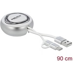 Delock USB-A 2.0 -> USB-B 2.0 micro USB-C M/M adatkábel 0.46m fehér-ezüst visszahúzható