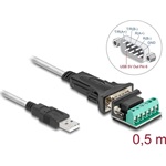 Delock USB 2.0 A-típusú adapter   1 x soros RS-422/485 apa 6 tűs terminal blockkal 5 V 0,5 m