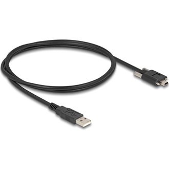Delock USB-A 2.0 -> USB-B 2.0 mini M/M adatkábel 1m fekete rögzítő csavarokkal