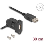 Delock USB 2.0 A-típusú panel tartó anya 45 -ban hajlított   A-típusú anya 30 cm kábellel fekete