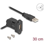 Delock USB 2.0 A-típusú panel tartó anya 45 -ban hajlított   A-típusú apa 30 cm kábellel, fekete