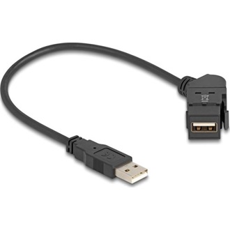 Delock USB 2.0 A-típusú panel tartó anya 45 -ban hajlított   A-típusú apa 30 cm kábellel, fekete