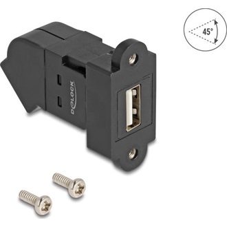 Delock USB 2.0 A-típusú panel tartó anya   A-típusú anya 45 -ban hajlított fekete