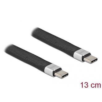 Delock lapos USB-C -> USB-C M/M adatkábel 0.13m fekete PD 5A E-Marker