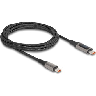 Delock USB-C -> USB-C M/M adatkábel 2m fekete-szürke tápmérővel