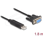 Delock USB 2.0   Soros RS-232 adapter, Sub-D 9 tűs aljzat, csavaros rögzítéssel, kompakt csatlakozóházzal, 1,8 m, FTDI c