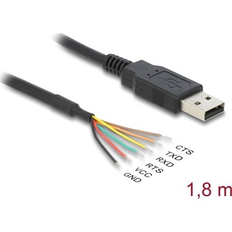 Delock USB 2.0 - Soros UART LVTTL átalakító 6 nyílt vezetékkel és 3,3 V kimeneti feszültséggel 1,8 m