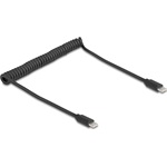 Delock USB 2.0 Type-C  tekercses kábel, apa-apa 0,45 m-től 0,75 m-ig fekete