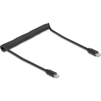 Delock USB 2.0 Type-C  tekercses kábel, apa-apa 0,45 m-től 0,75 m-ig fekete
