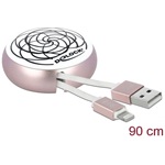 Delock USB-A 2.0 -> Lightning M/M adatkábel 0.46m fehér-rózsaszín visszahúzható