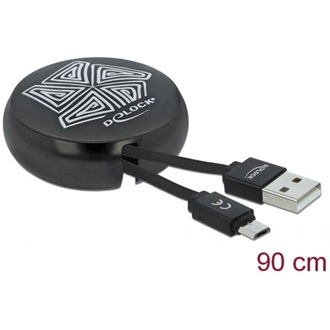 Delock USB-A 2.0 -> USB-B 2.0 micro M/M adatkábel 0.46m fekete visszahúzható