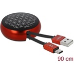 Delock USB-A 2.0 -> USB-C M/M adatkábel 0.46m fekete-piros visszahúzható