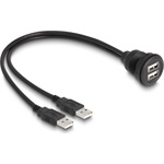 Delock 2db USB-A 2.0 -> 2db USB-A 2.0 M/F adatkábel 1m fekete beépíthető
