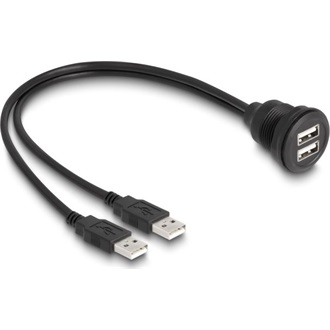Delock 2db USB-A 2.0 -> 2db USB-A 2.0 M/F adatkábel 1m fekete beépíthető