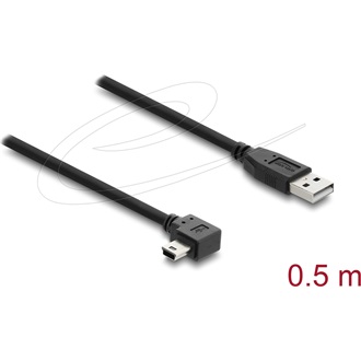 Delock USB 2.0 kábel A-típusú csatlakozódugó - Mini-B típusú csatlakozódugó, jobbra hajlítva, 0,5 m