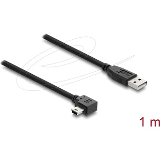 Delock USB 2.0 kábel A-típusú csatlakozódugó - Mini-B típusú csatlakozódugó, jobbra hajlítva, 1 m