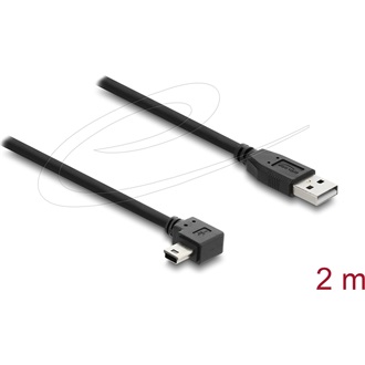 Delock USB 2.0 kábel A-típusú csatlakozódugó - Mini-B típusú csatlakozódugó, jobbra hajlítva, 2 m