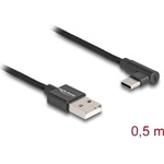 Delock USB-A 2.0 -> USB-C M/M adatkábel 0.5m fekete egyenes/90°