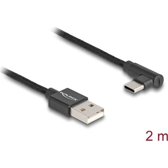 Delock USB-A 2.0 -> USB-C M/M adatkábel 2m fekete egyenes/90°