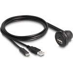 Delock USB-C USB-A 2.0 -> USB-C USB-A 2.0 M/F adatkábel 1m fekete beépíthető, 90°
