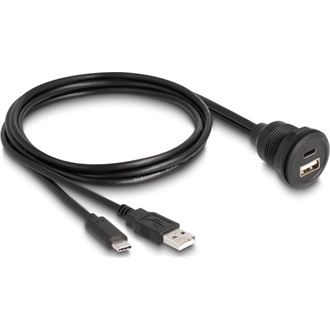 Delock USB-C USB-A 2.0 -> USB-C USB-A 2.0 M/F adatkábel 1m fekete beépíthető