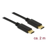 Delock USB-C -> USB-C M/M adatkábel 2m fekete PD, 5A, E-Marker