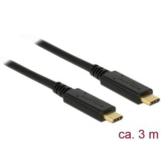 Delock USB-C -> USB-C M/M adatkábel 3m fekete PD 5A E-Marker