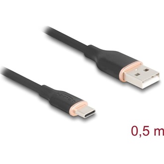 Delock USB 2.0 kábel USB A-típusú dugó - USB Type-C  dugó 0,5 m fekete Szilikon