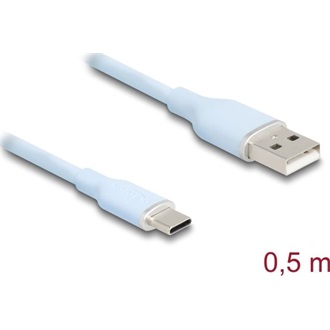 Delock USB 2.0 kábel USB A-típusú dugó - USB Type-C  dugó 0,5 m kék Szilikon