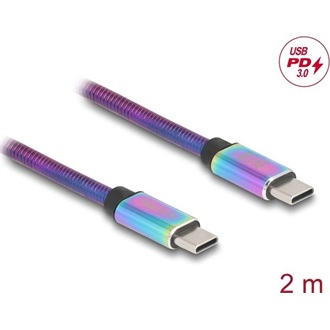 Delock USB 2.0 kábel USB Type-C  apa   apa váltakozó színű fém borítással PD 3.0 60 W 2 m