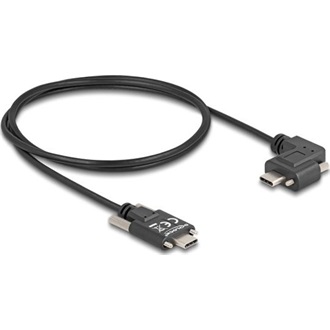 Delock USB-C -> USB-C M/M adatkábel 1m fekete rögzítő csavarokkal, egyenes/90°
