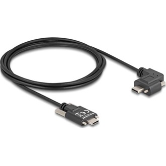 Delock USB-C -> USB-C M/M adatkábel 2m fekete rögzítő csavarokkal, egyenes/90°