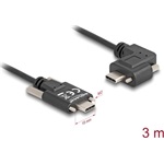 Delock USB-C -> USB-C M/M adatkábel 3m fekete rögzítő csavarokkal, egyenes/90°