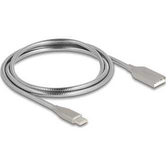 Delock USB 2.0 kábel fém köpennyel USB Type-A dugasz USB Type-C  dugóhoz PD 3.0 60 W 1 m ezüst