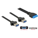 Delock USB-A 3.0 pinheader 19pin -> 2db USB-A 3.0 F/F adatkábel 0.8m fekete panel mount