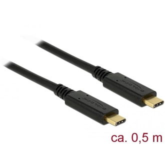 Delock E-Marker USB-C - USB-C M/M adatkábel 0.5m fekete PD, 3A