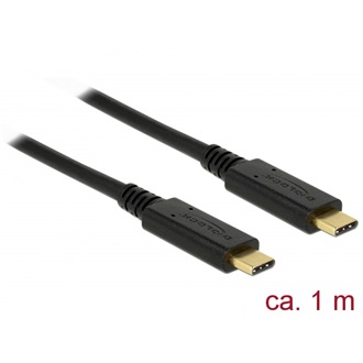 Delock E-Marker USB-C - USB-C M/M adatkábel 1m fekete PD, 3 A