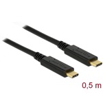 Delock USB-C 3.2 Gen2 -> USB-C 3.2 Gen2 M/M adatkábel 0.5m fekete PD 5A E-Marker