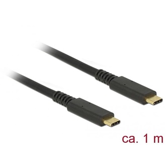 Delock USB-C 3.2 Gen2 -> USB-C 3.2 Gen2 M/M adatkábel 1m fekete PD 3A E-Marker coaxial
