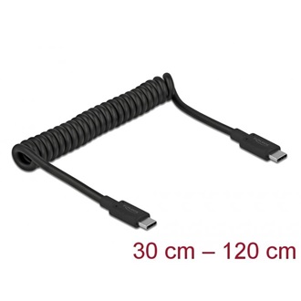Delock USB-C 3.1 Gen2 -> USB-C 3.1 Gen2 M/M adatkábel 1.2m fekete csavart, PD 3 A E-Marker