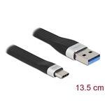 Delock lapos USB-A 3.2 Gen1 -> USB-C 3.2 Gen1 M/M adatkábel 0.13m fekete PD 3A